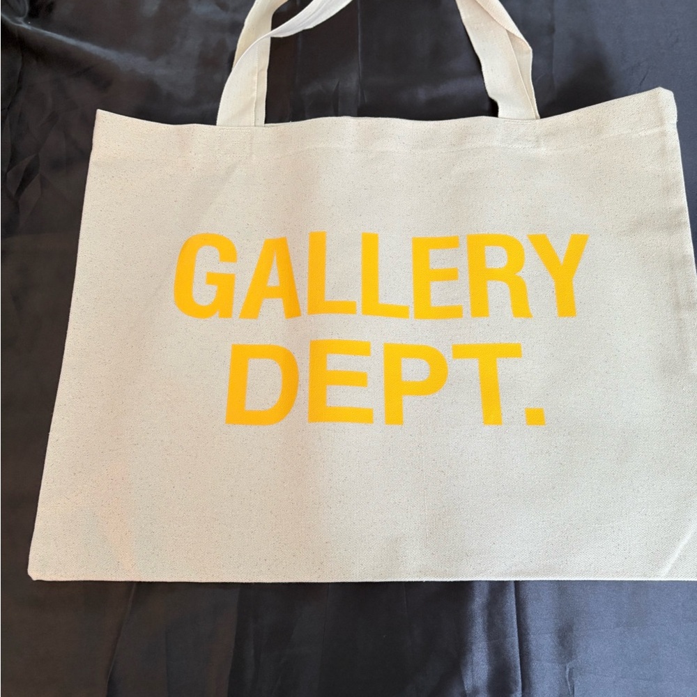 Gallery Dept Cream Tote with Yellow Logo / Black “work in progress” on other sid